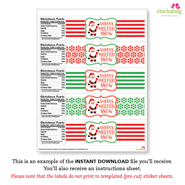 Santa's Melted Snow Water Labels (INSTANT DOWNLOAD)