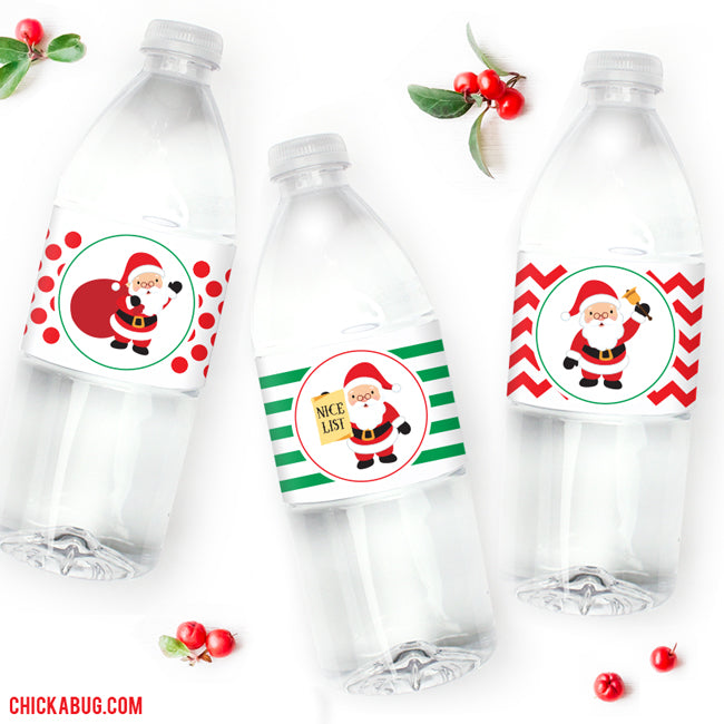 Santa Claus Christmas Water or Soda Labels
