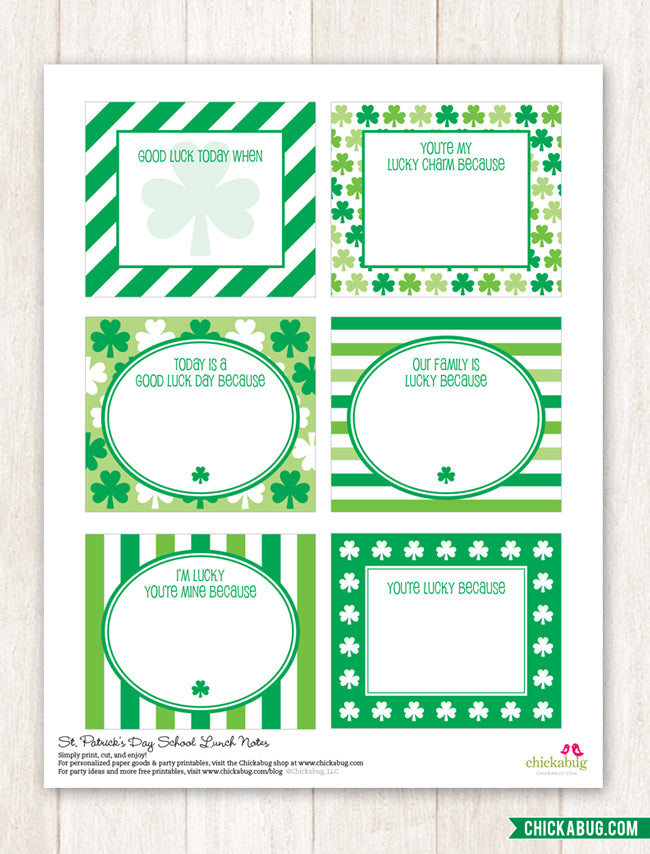 Free Printable St. Patrick's Day School Lunch Notes (INSTANT DOWNLOAD)