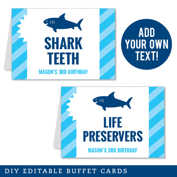 Shark Party Table Tent Cards (EDITABLE INSTANT DOWNLOAD)