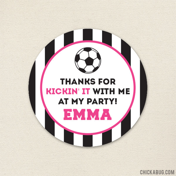 Pink Soccer Party Favor Stickers