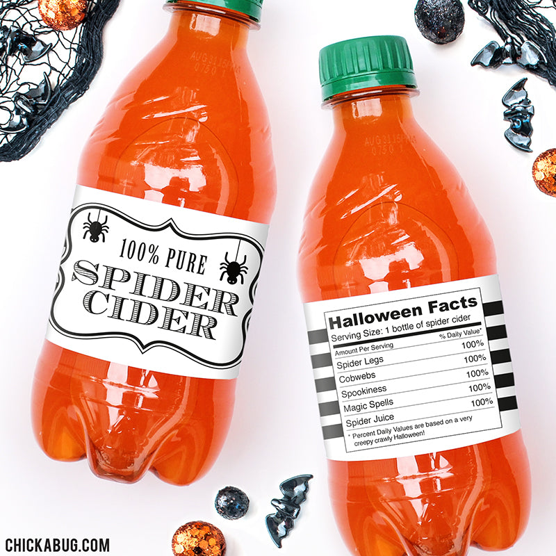 "Spider Cider" Halloween Drink Labels