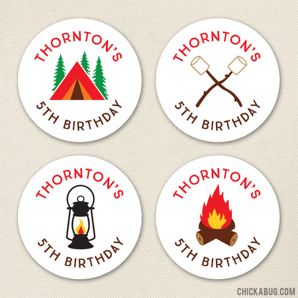 Camping Birthday Stickers