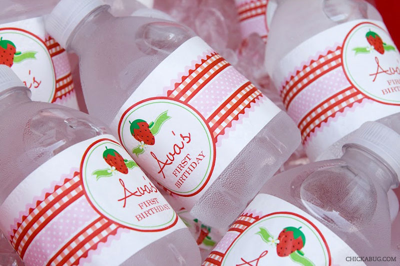 Strawberry Birthday Water Bottle Labels