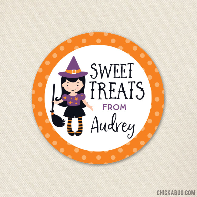 "Sweet Treats" Witch with Broom Halloween Stickers