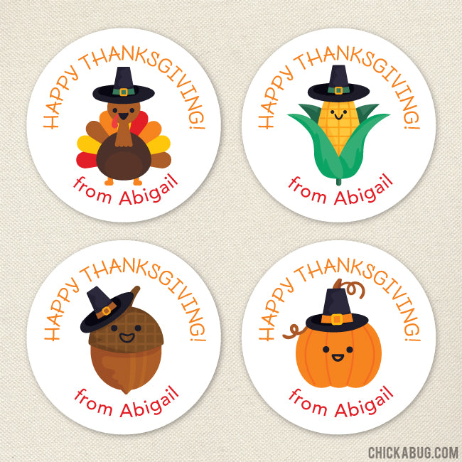 Happy Thanksgiving Friends Stickers - Turkey, Acorn, Pumpkin and Corn ...