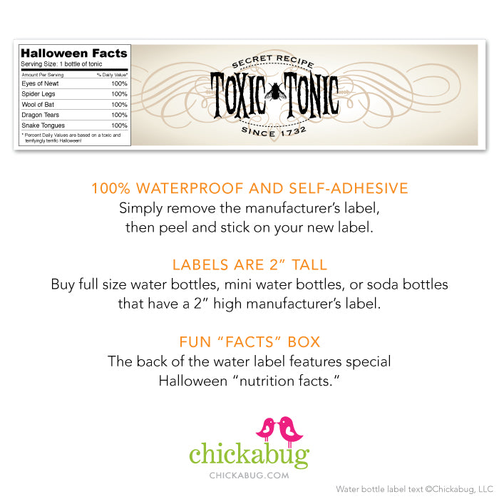 "Toxic Tonic" Halloween Drink Labels
