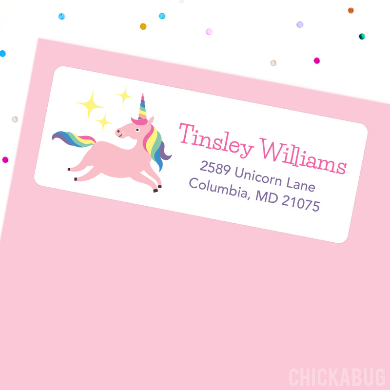 Pink & Rainbow Unicorn Address Labels