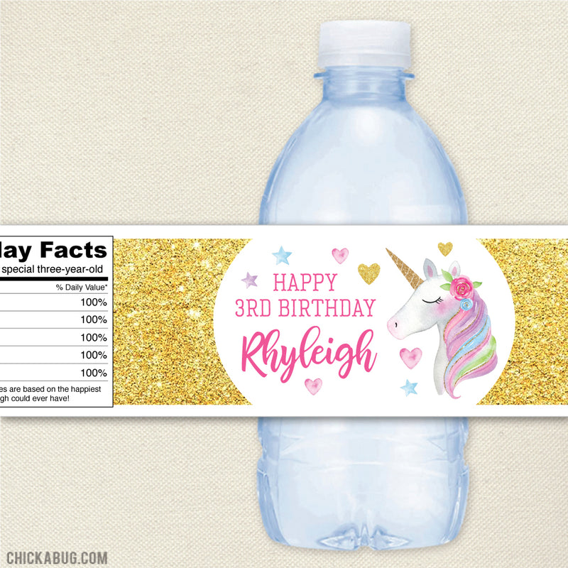gold-unicorn-birthday-party-water-labels-chickabug for Free Printable Birthday Water Bottle Labels Gold Unicorn Birthday Party Water Labels – Chickabug for Free Printable Birthday Water Bottle Labels