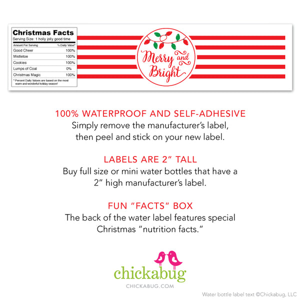 Merry & Bright Christmas Water or Soda Labels