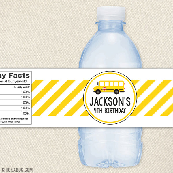 School Bus Birthday Water Bottle Labels