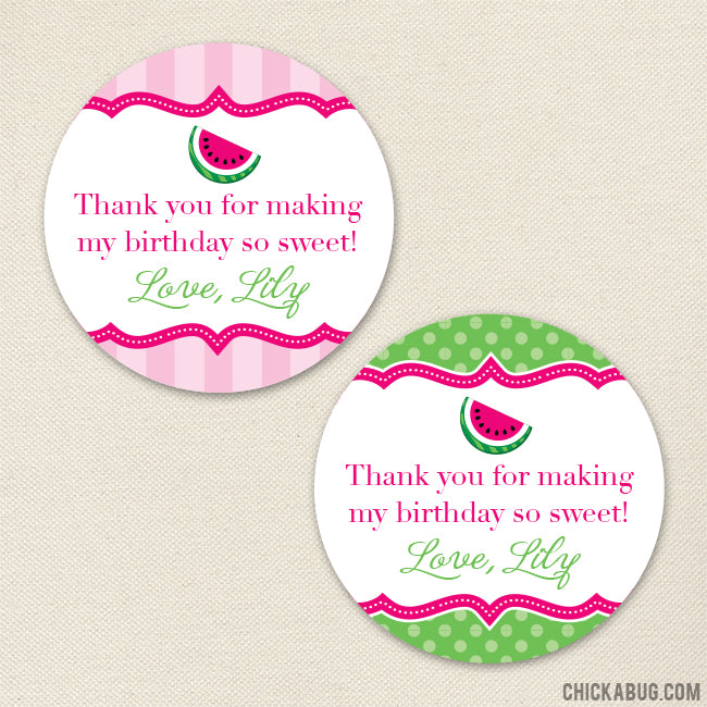Pink Watermelon Party Favor Stickers