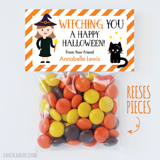 Witch and Black Cat Halloween Paper Tags and Bags