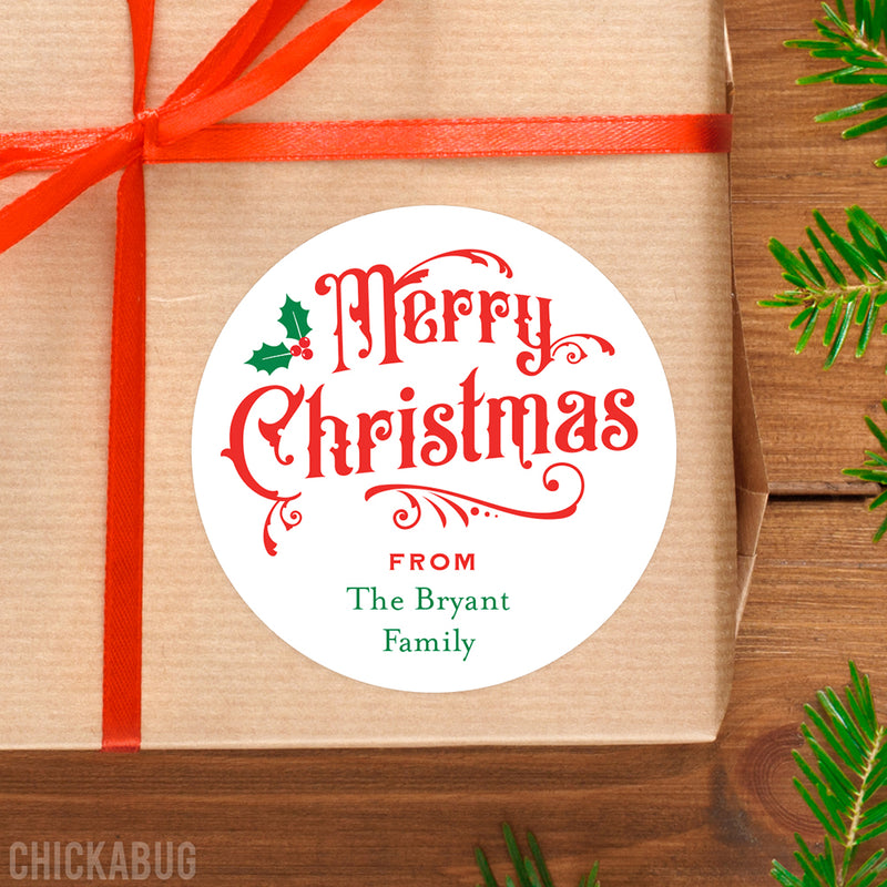 Vintage Typography Merry Christmas Gift Labels