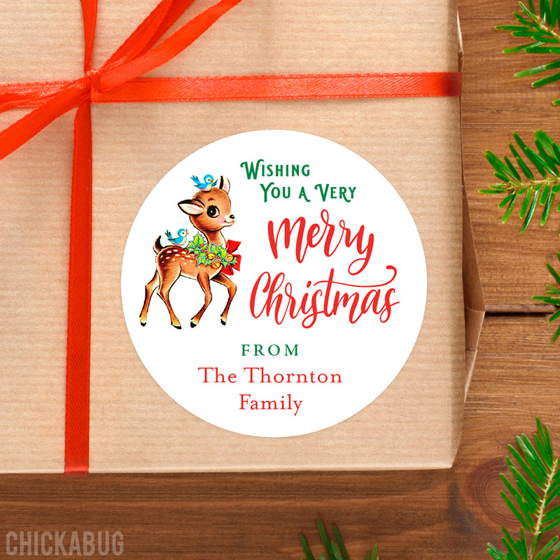 Vintage Reindeer and Bluebirds Christmas Gift Labels