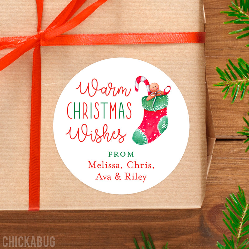 Warm Christmas Wishes Stocking Gift Labels