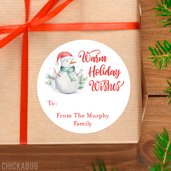 Warm Holiday Wishes Snowman Gift Labels